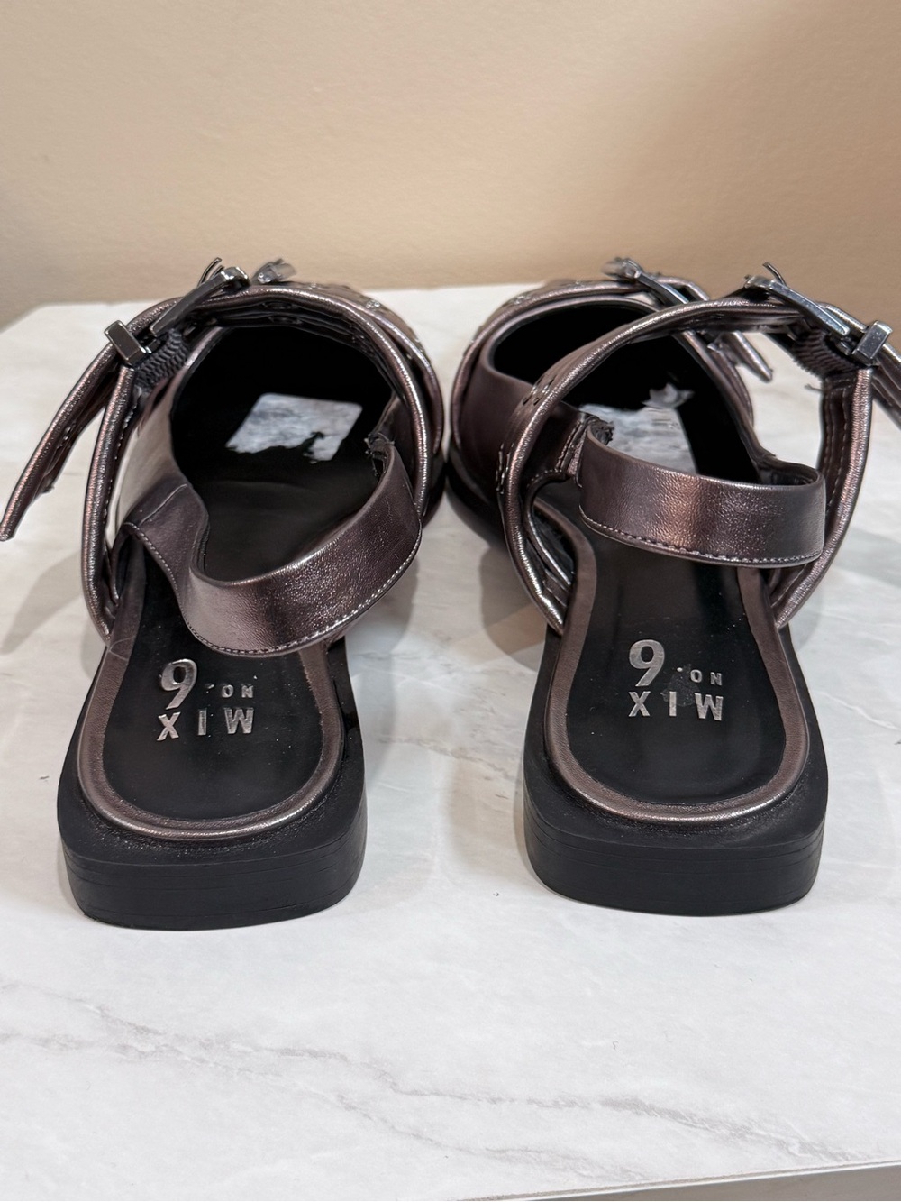 Metallic Pewter Slingback Flats with Buckle Detail - Unknown Brand - Picture 3 of 6